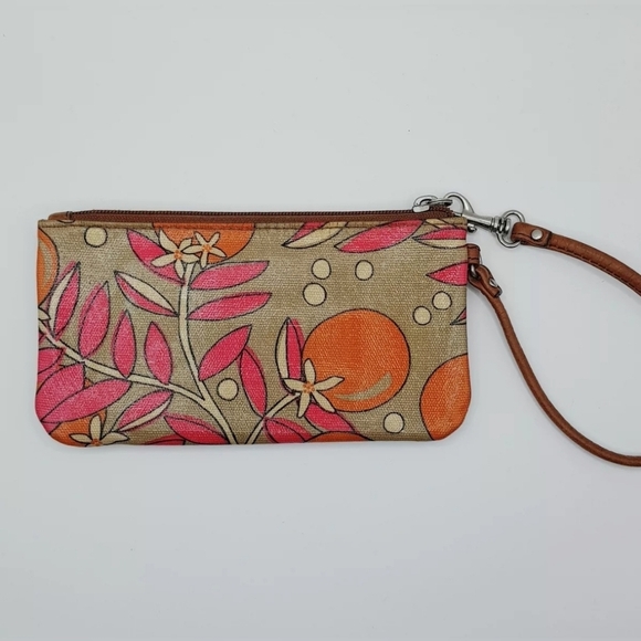 Fossil Key-Per Coated Canvas Orange Fruit Floral Motif Wallet Clutch Wristlet - Picture 3 of 7